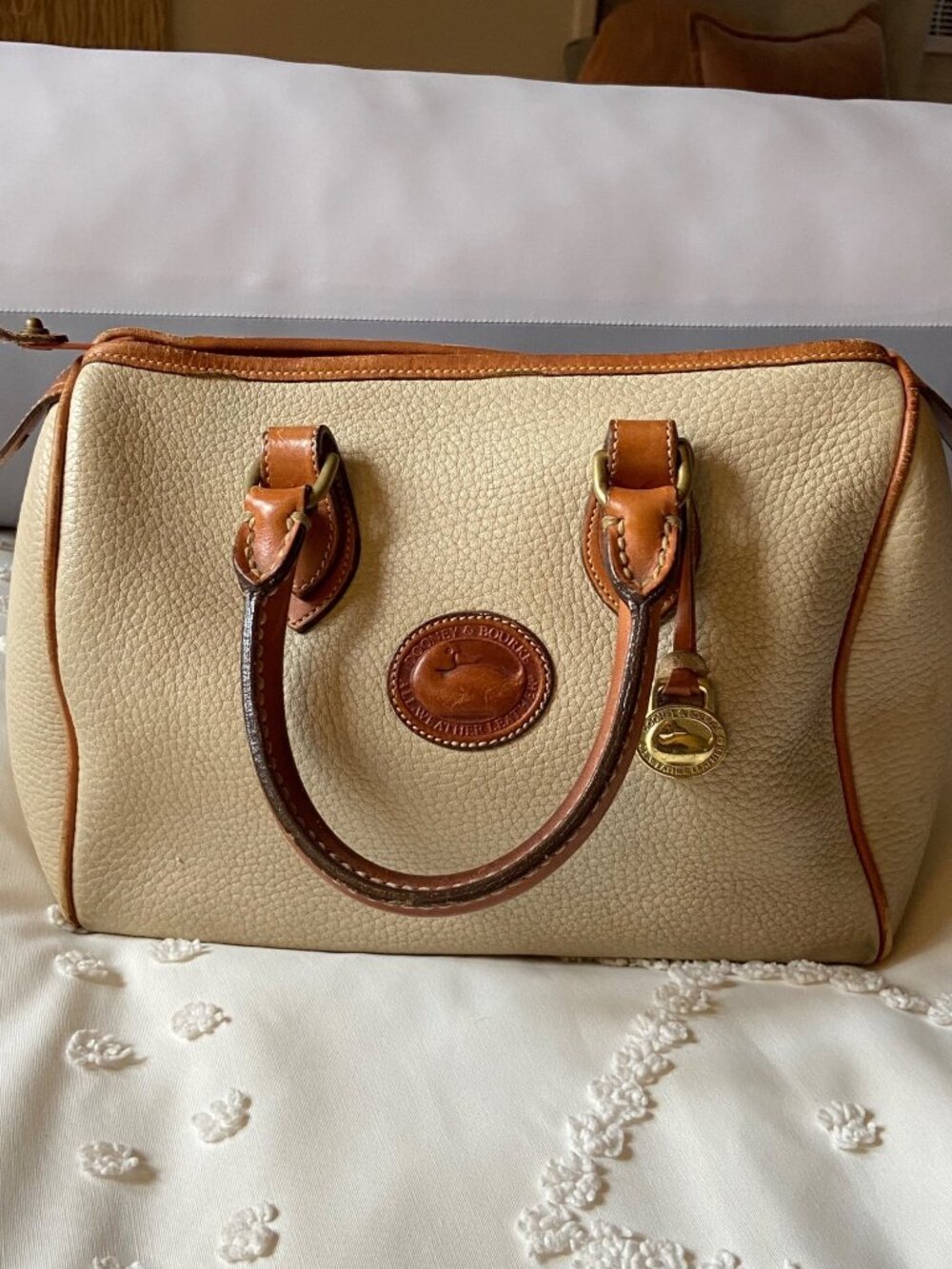 Dooney & Bourke Vintage All-Weather Leather Satchel Beige & Tan Leather Handles